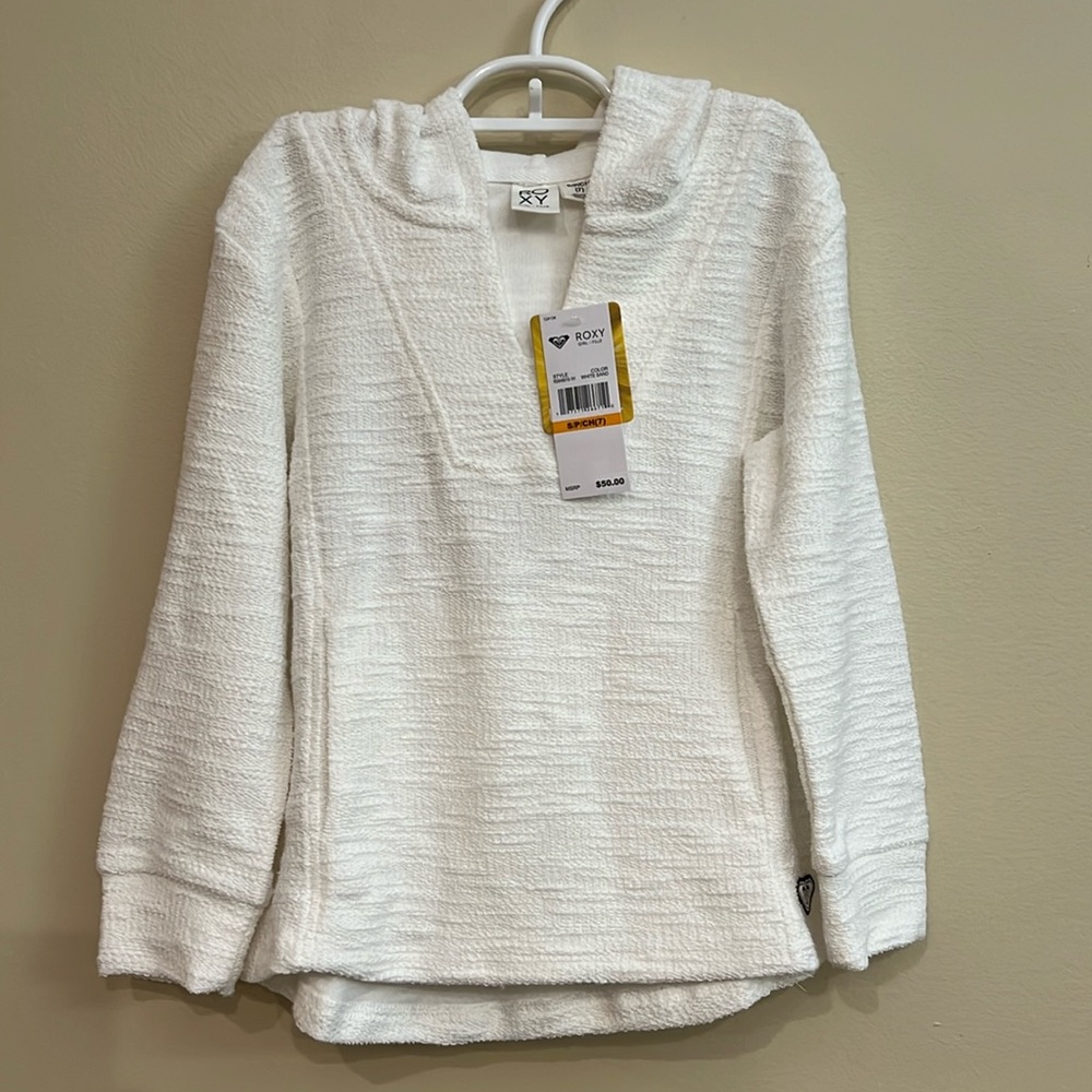 Roxy Girls Hoodie White Size 7 color White Sand With Front Pockets